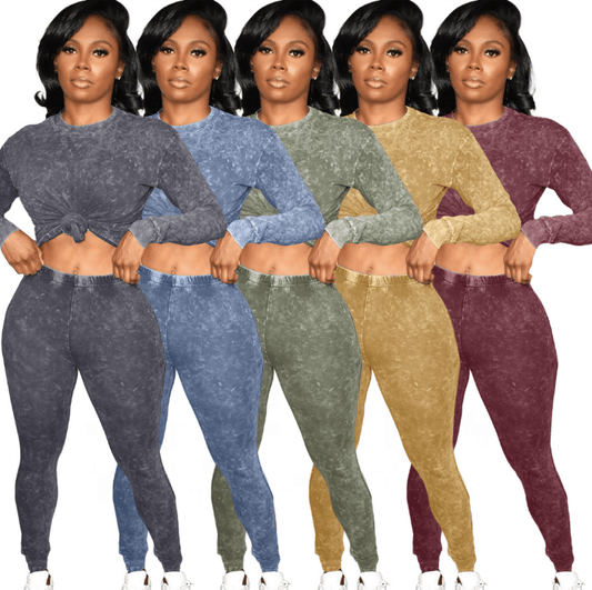2023 New Arrived Fashion Knitting Long Sleeves Blank Jogging Set Solid Color 2 Piece Skinny Track Suits For Women