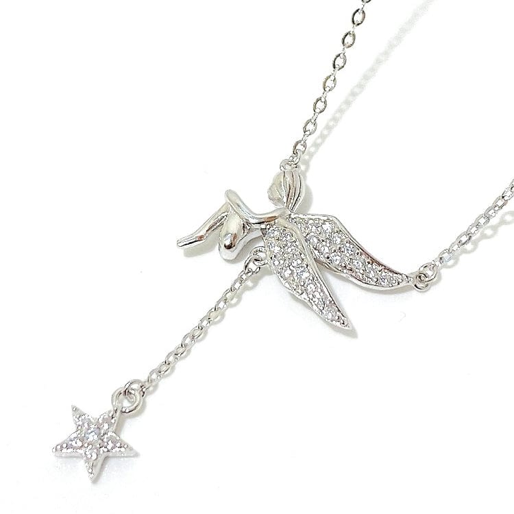 2023 New coming 925 Sterling Silver 18K Gold Plated  Cubic Zirconia sublimation Angel Wing StarTassel Pendant Necklace