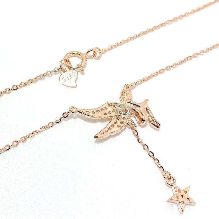 2023 New coming 925 Sterling Silver 18K Gold Plated  Cubic Zirconia sublimation Angel Wing StarTassel Pendant Necklace