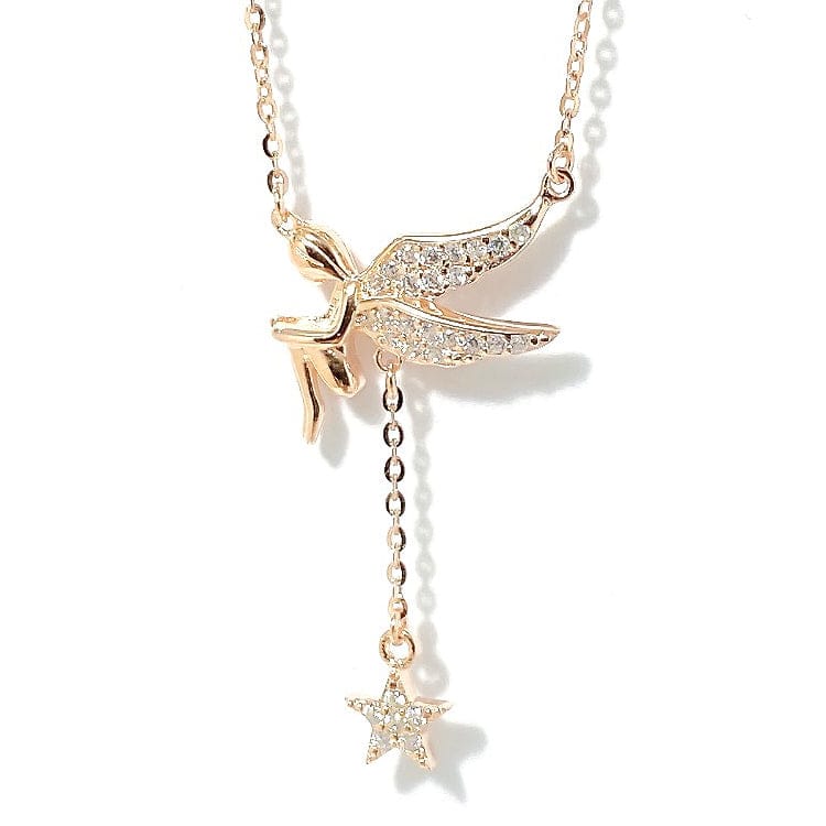 2023 New coming 925 Sterling Silver 18K Gold Plated  Cubic Zirconia sublimation Angel Wing StarTassel Pendant Necklace