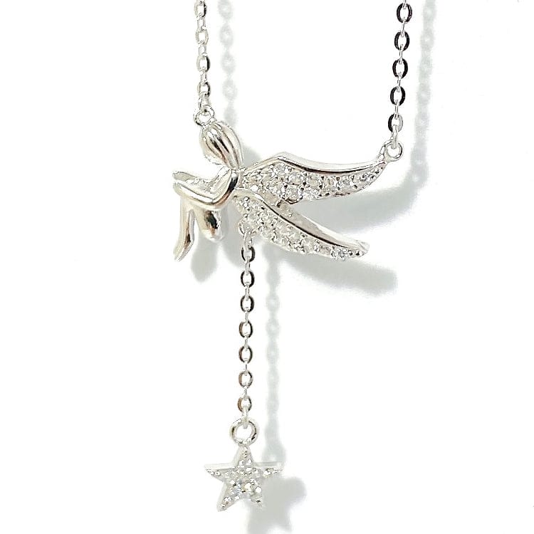 2023 New coming 925 Sterling Silver 18K Gold Plated  Cubic Zirconia sublimation Angel Wing StarTassel Pendant Necklace