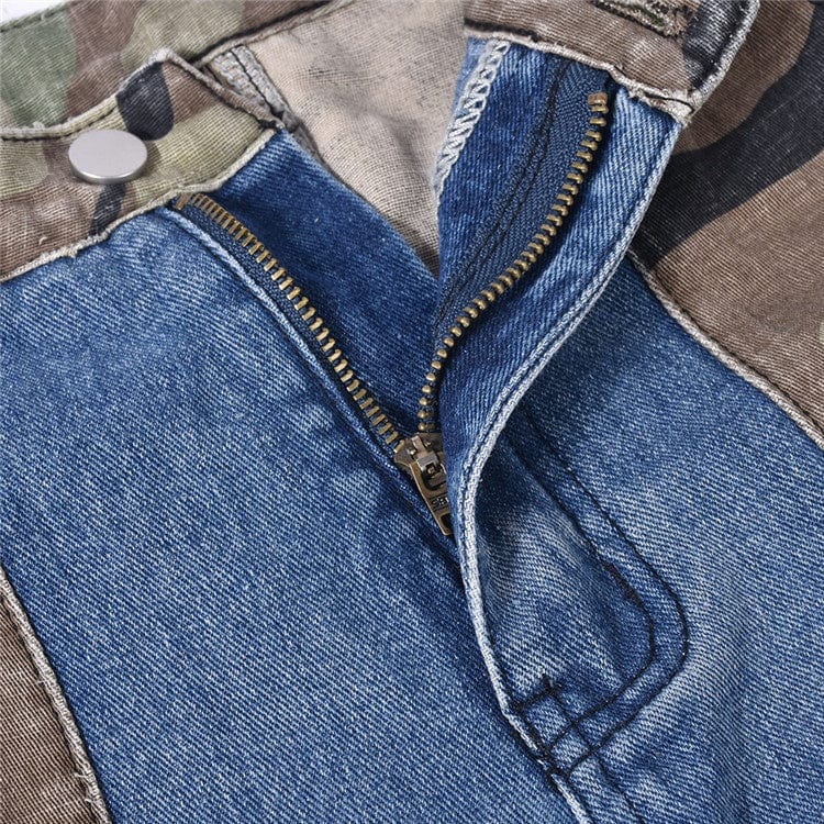 2023 New Design Camo Patchwork Jeans Women Casual Cargo Pocket Denim Pants Spring Trousers For Women