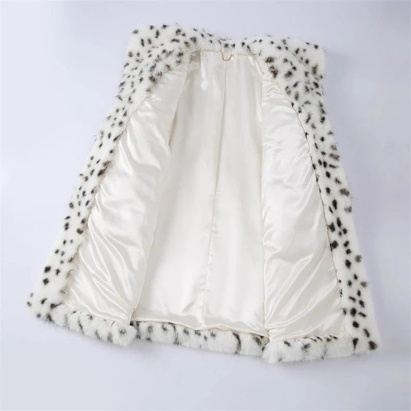 2023 New Design Women's Faux Fur Warm Jacket Lady Fashion Print Coats Oversize Winter Parka H2304