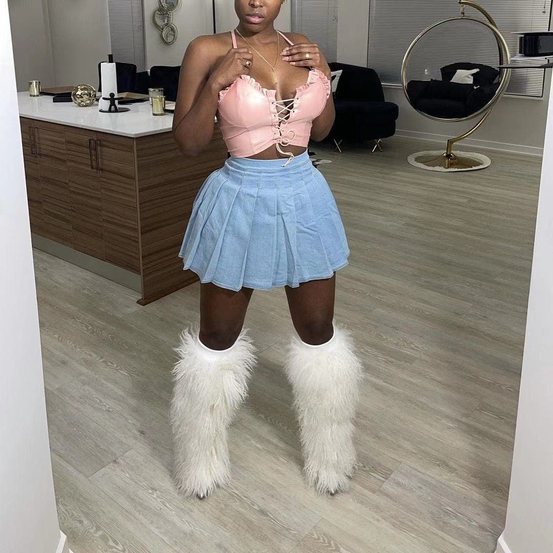 2023 New Fashion Summer Women High Waist Casual Denim Skirts Streetwear Party Mini Basic Blue Short Pleated Jeans Skirts