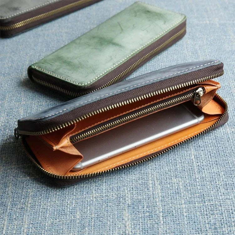 2023 New High-quality Leather Cowhide Men's and Women's Wallets Genuine Leather Long Portable Zipper Wallet Vintage Polyester