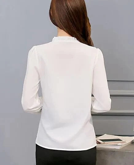 2023 New Korean style Chiffon shirt Women's Long sleeve White fashion Shirt Loose Women's top