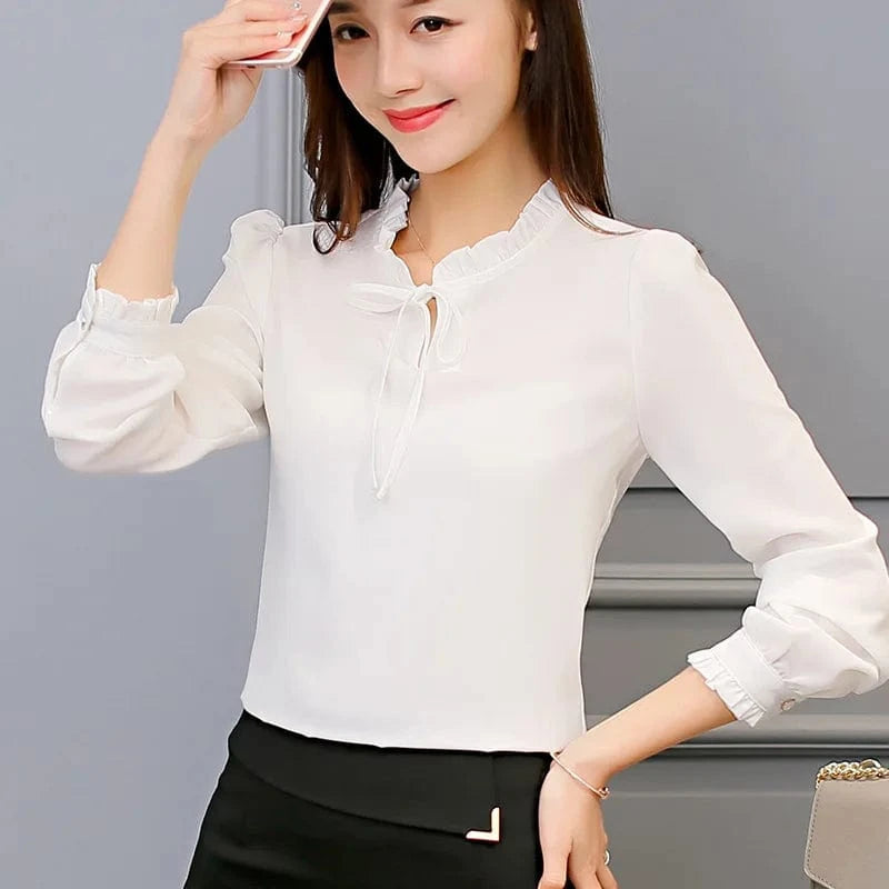 2023 New Korean style Chiffon shirt Women's Long sleeve White fashion Shirt Loose Women's top
