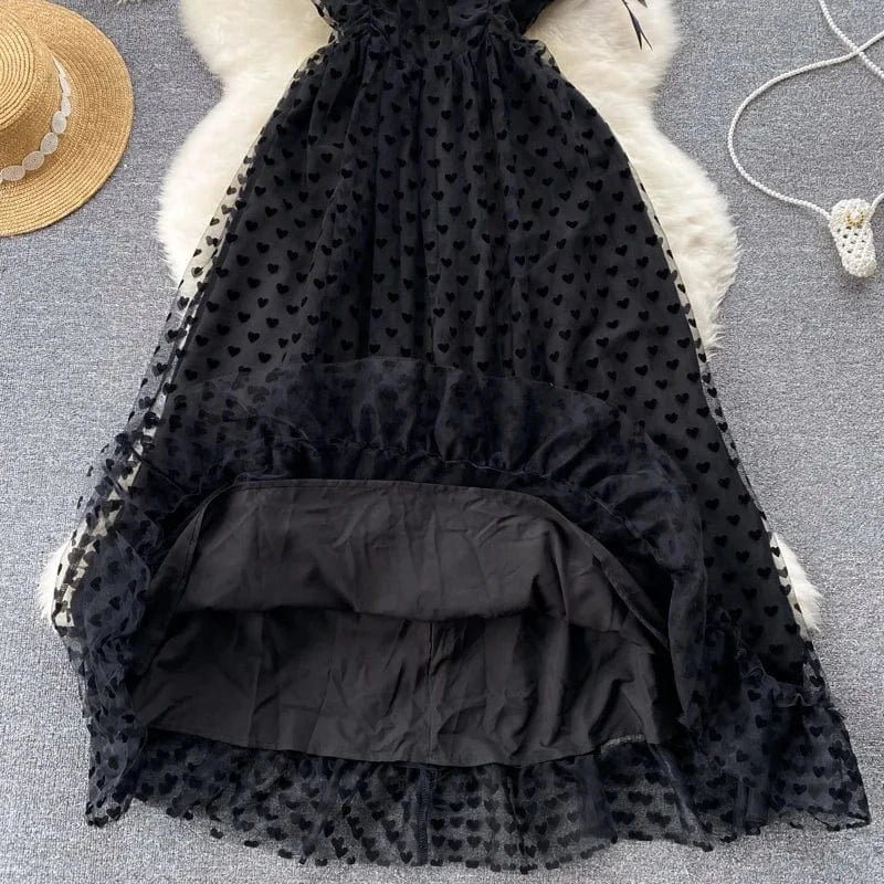 2023 New Ladies Spring Summer Solid Puff Sleeve Ruffle Cake Casual Dresses Women
