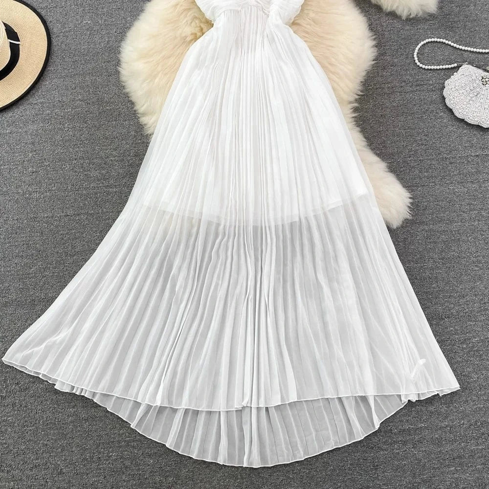 2023 New Ladies Spring Summer Solid Puff Sleeve Ruffle Cake Casual Dresses Women