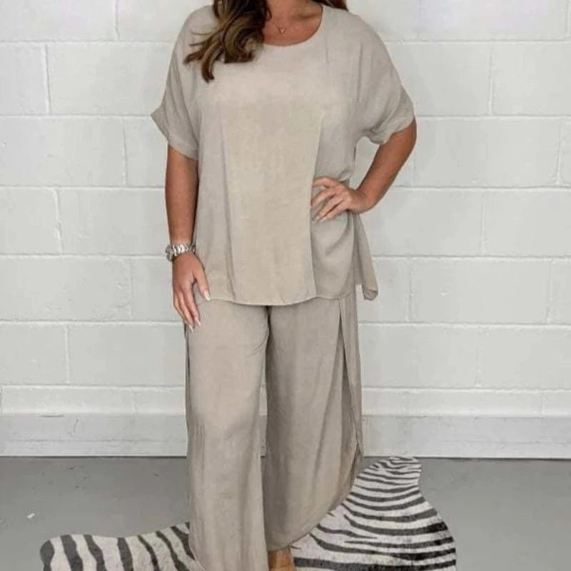 2023 New Lightweight Breathable Loose Women 2 Piece Short Sleeve T-shirts Wide Leg Pants Set