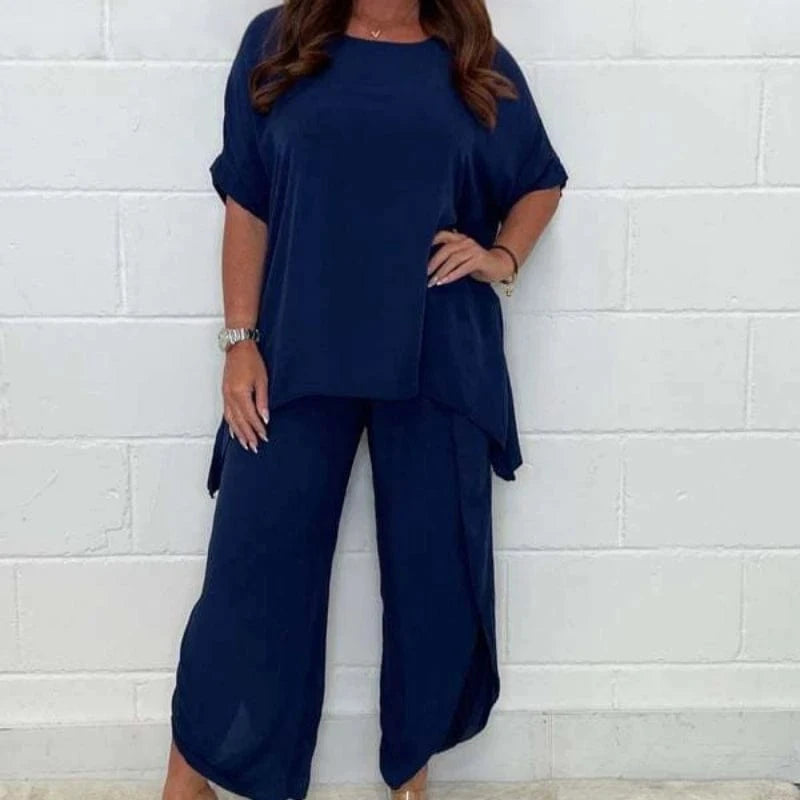 2023 New Lightweight Breathable Loose Women 2 Piece Short Sleeve T-shirts Wide Leg Pants Set