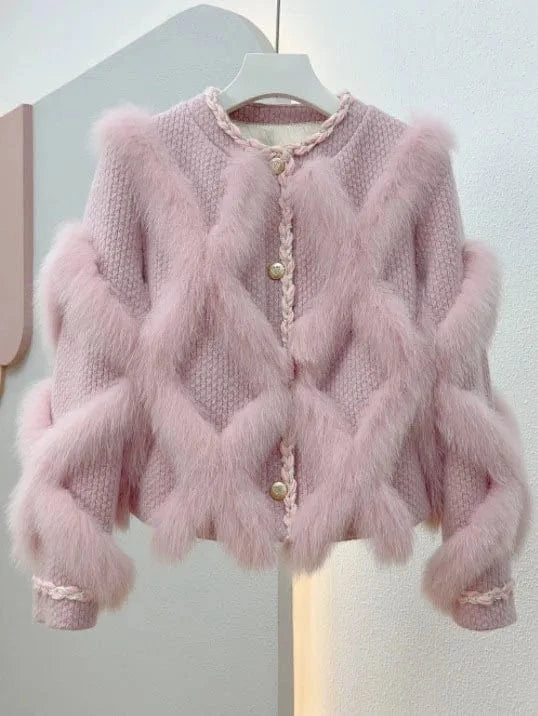 2023 New Short Fox Fur Coat Women's Small Sweet Style Slimming Coat