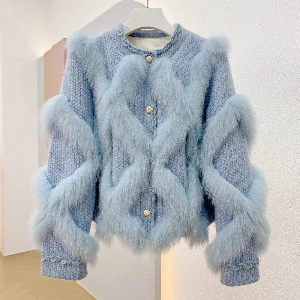 2023 New Short Fox Fur Coat Women's Small Sweet Style Slimming Coat