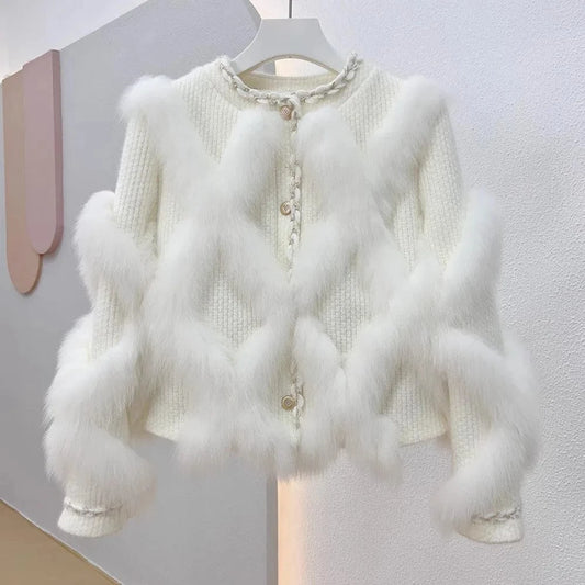 2023 New Short Fox Fur Coat Women's Small Sweet Style Slimming Coat