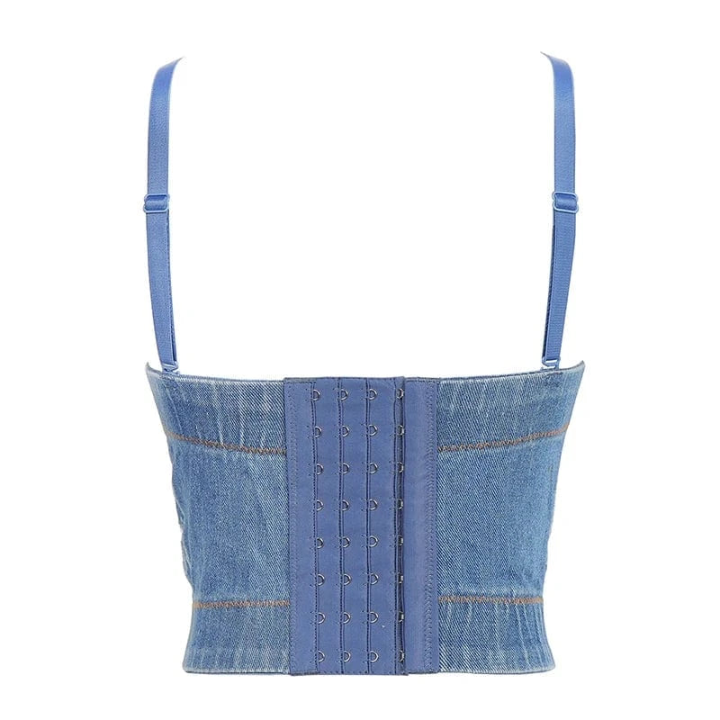 2023 New style Sexy Sparkling diamond denim corset tops Snowflake corset with diamonds for women