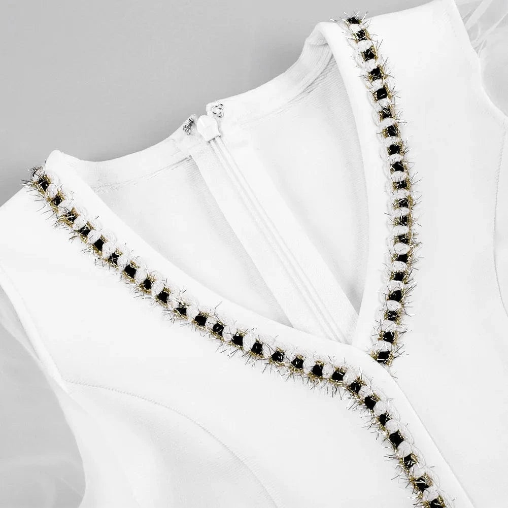 2023 New V Neck Bandage Dress Gauze Long Sleeve Elegant Bodycon Evening Dresses Fashion Party Wrap Hip Sexy Vestidos for Woman