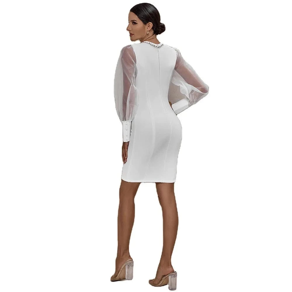2023 New V Neck Bandage Dress Gauze Long Sleeve Elegant Bodycon Evening Dresses Fashion Party Wrap Hip Sexy Vestidos for Woman
