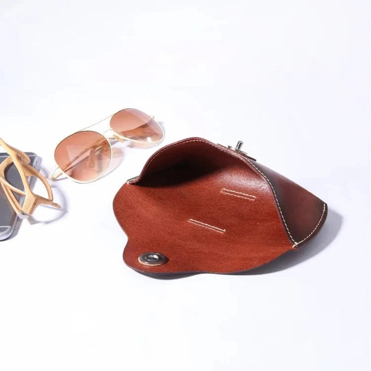 2023 New Vintage Handmade Leather Glasses Case Portable Glasses Case Genuine Cowhide Leather Glasses Bag