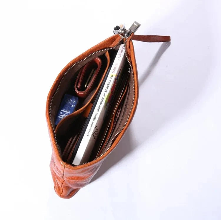 2023 New Women's Handbag Genuine Cowhide Leather Vintage Clutch Bag Handmade Vegetable Tanned Leather Women's Clutch Bag