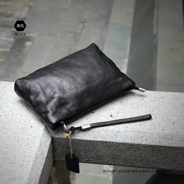 2023 New Women's Handbag Genuine Cowhide Leather Vintage Clutch Bag Handmade Vegetable Tanned Leather Women's Clutch Bag