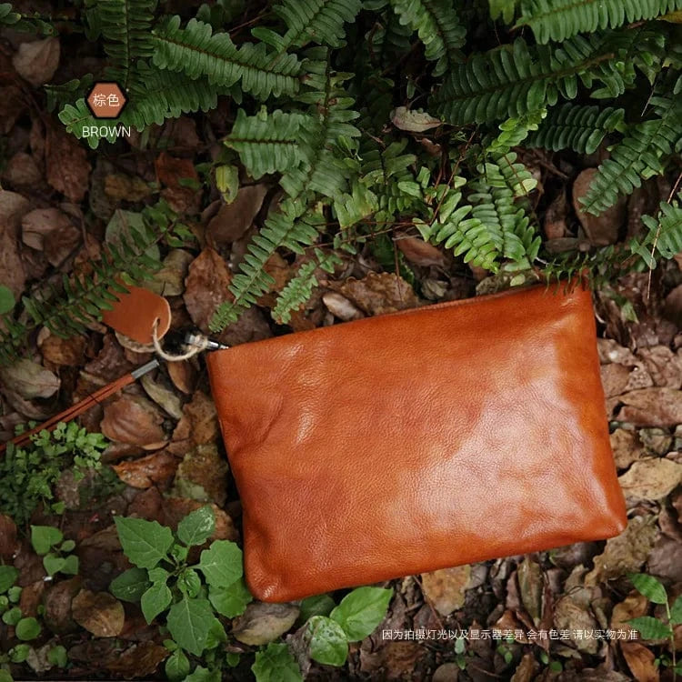 2023 New Women's Handbag Genuine Cowhide Leather Vintage Clutch Bag Handmade Vegetable Tanned Leather Women's Clutch Bag