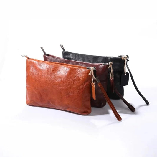 2023 New Women's Handbag Genuine Cowhide Leather Vintage Clutch Bag Handmade Vegetable Tanned Leather Women's Clutch Bag