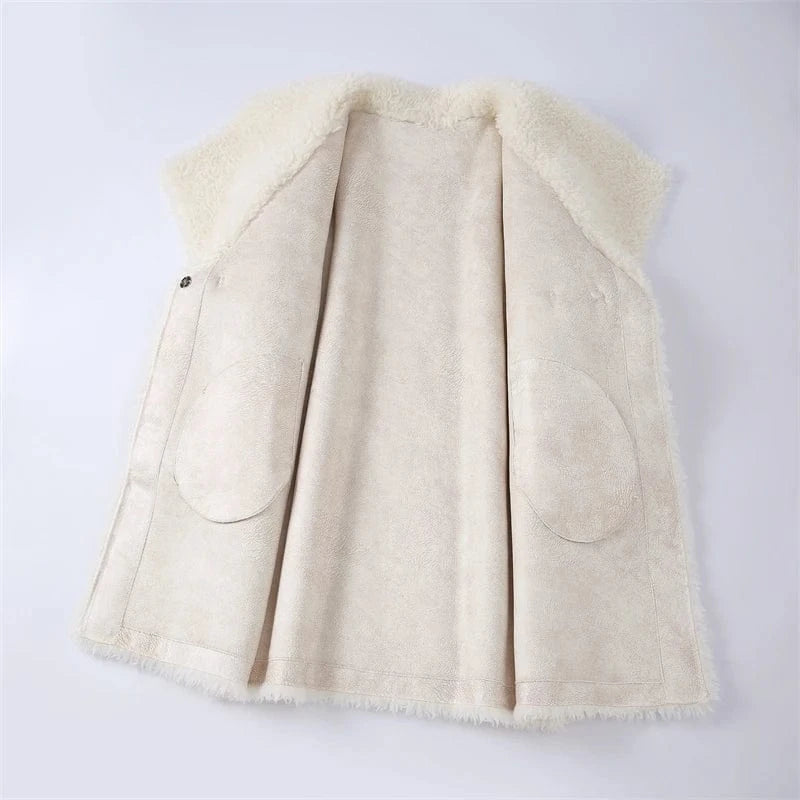 2023 New Women's Sheep Shearling Winter Long Coat Female Lady Wool Fur Polyester Lining Warm Parka H2391