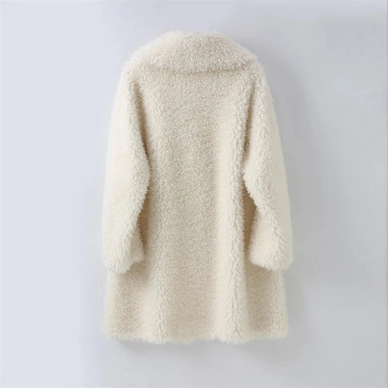 2023 New Women's Sheep Shearling Winter Long Coat Female Lady Wool Fur Polyester Lining Warm Parka H2391