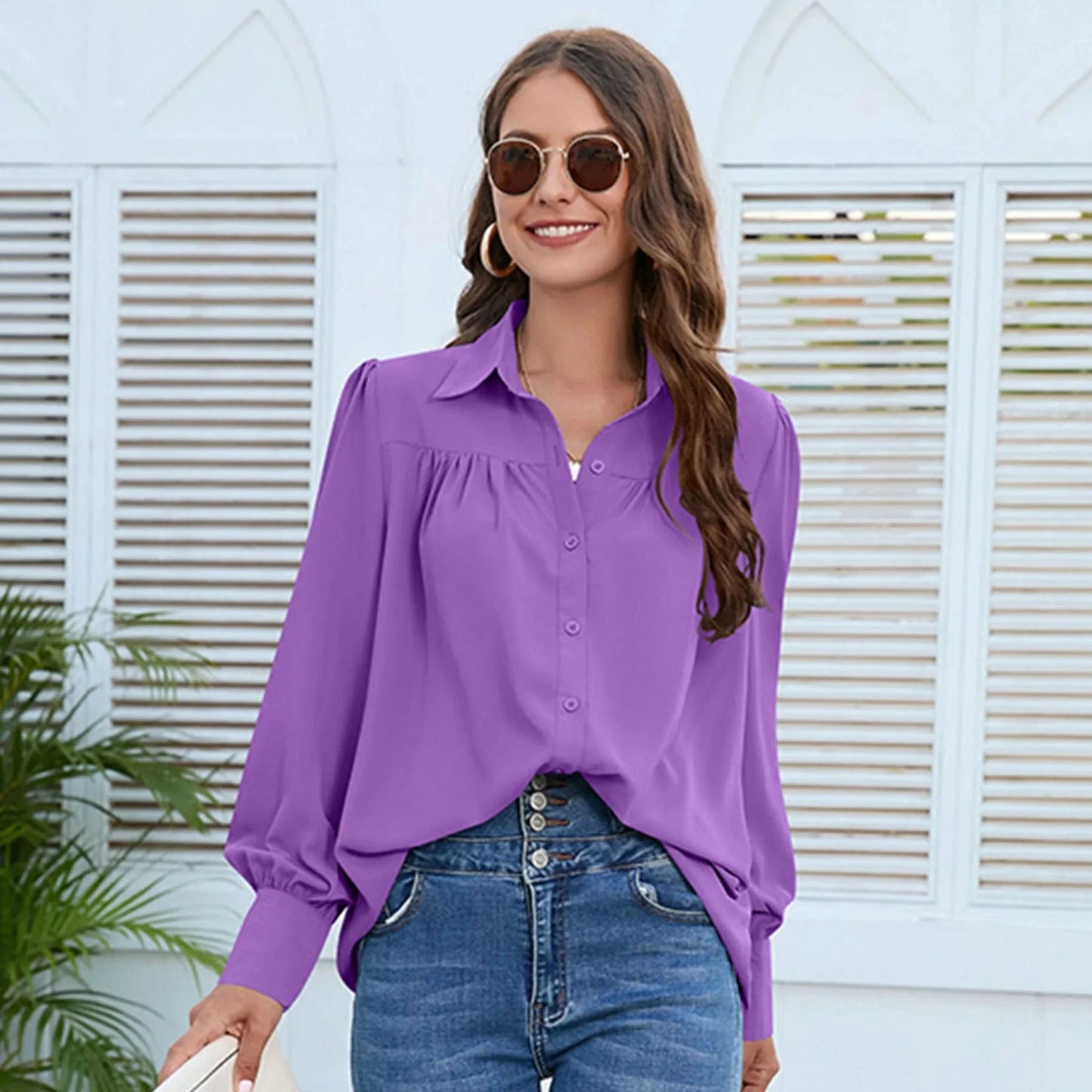 2023 Popular European and American Women's clothing Spring and Autumn New Chiffon shirt Women's shirt pleated long-sleeved shirt
