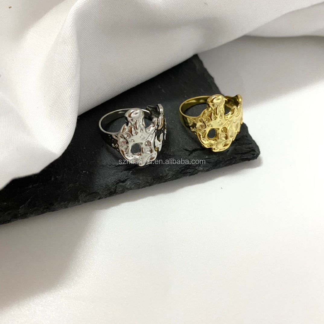 2023 Retro Design 925 Sterling Silver 18K Gold Plated Chunky Minimalist Wave Open Adjustable Ring for Women