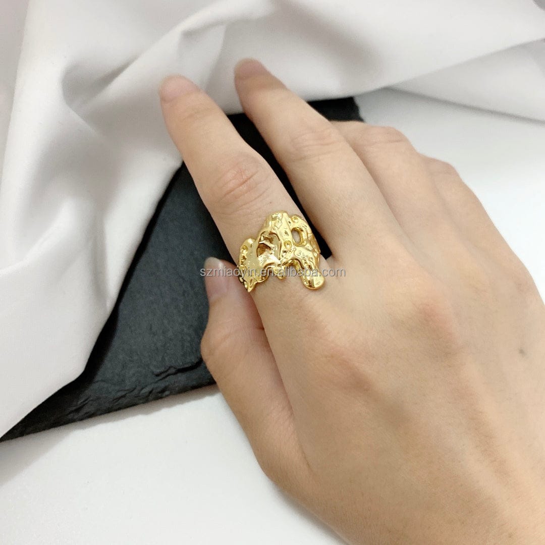 2023 Retro Design 925 Sterling Silver 18K Gold Plated Chunky Minimalist Wave Open Adjustable Ring for Women