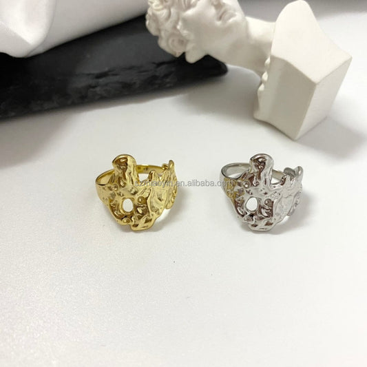 2023 Retro Design 925 Sterling Silver 18K Gold Plated Chunky Minimalist Wave Open Adjustable Ring for Women