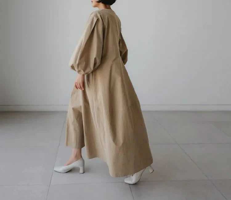 2023 Spring and Autumn Loose large size Shirt dress over the knee Long dress Casual bottoming shirt Lantern sleeve