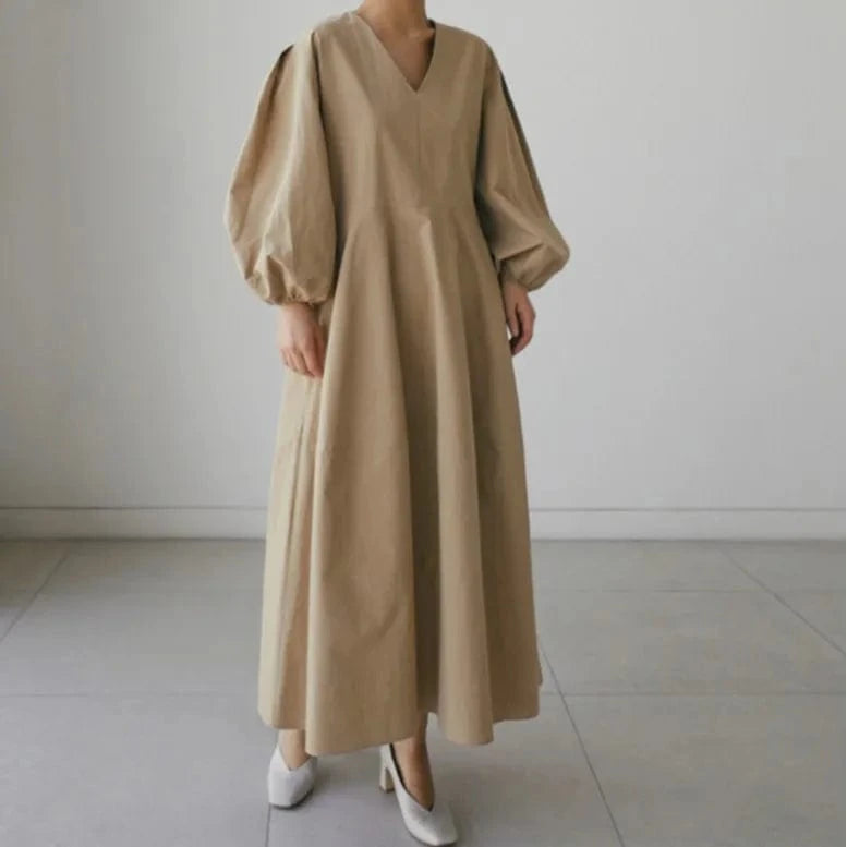 2023 Spring and Autumn Loose large size Shirt dress over the knee Long dress Casual bottoming shirt Lantern sleeve