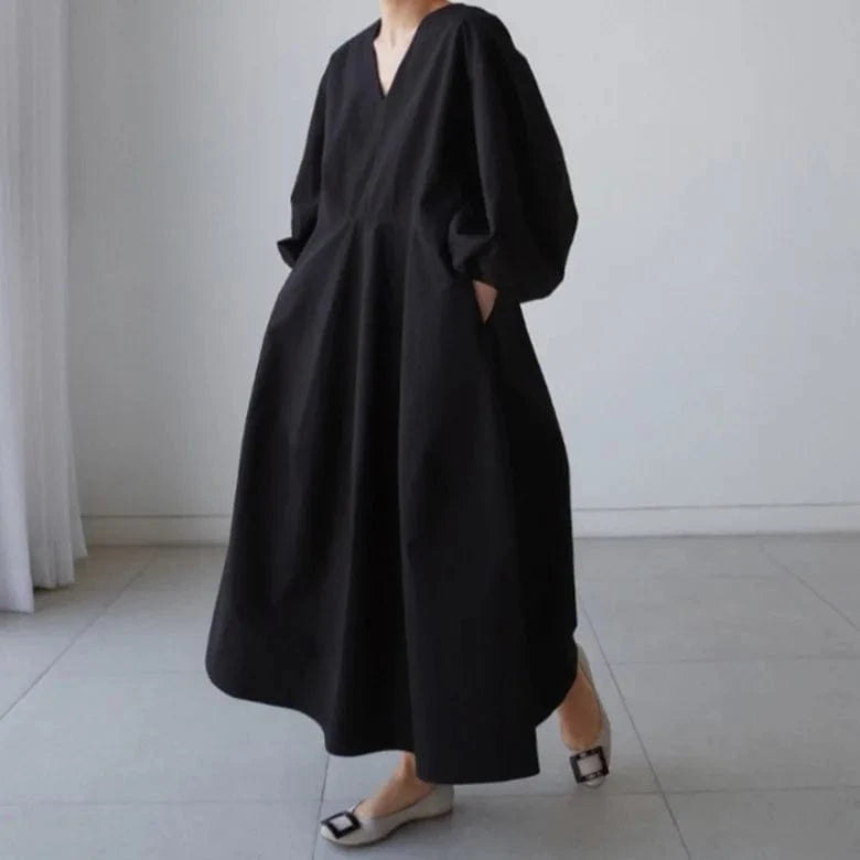 2023 Spring and Autumn Loose large size Shirt dress over the knee Long dress Casual bottoming shirt Lantern sleeve