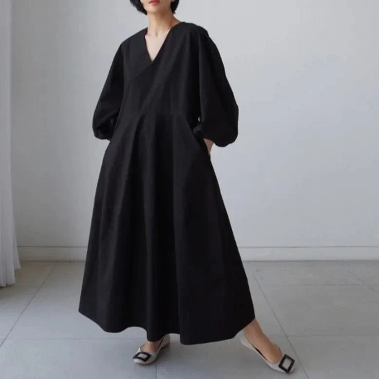 2023 Spring and Autumn Loose large size Shirt dress over the knee Long dress Casual bottoming shirt Lantern sleeve