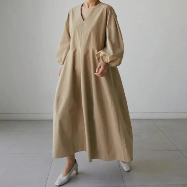 2023 Spring and Autumn Loose large size Shirt dress over the knee Long dress Casual bottoming shirt Lantern sleeve