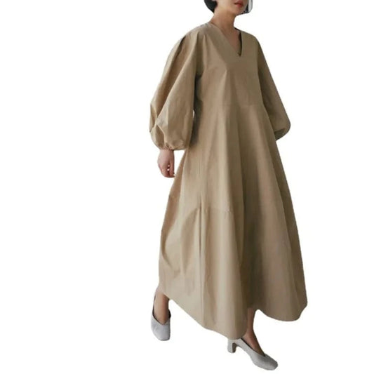 2023 Spring and Autumn Loose large size Shirt dress over the knee Long dress Casual bottoming shirt Lantern sleeve