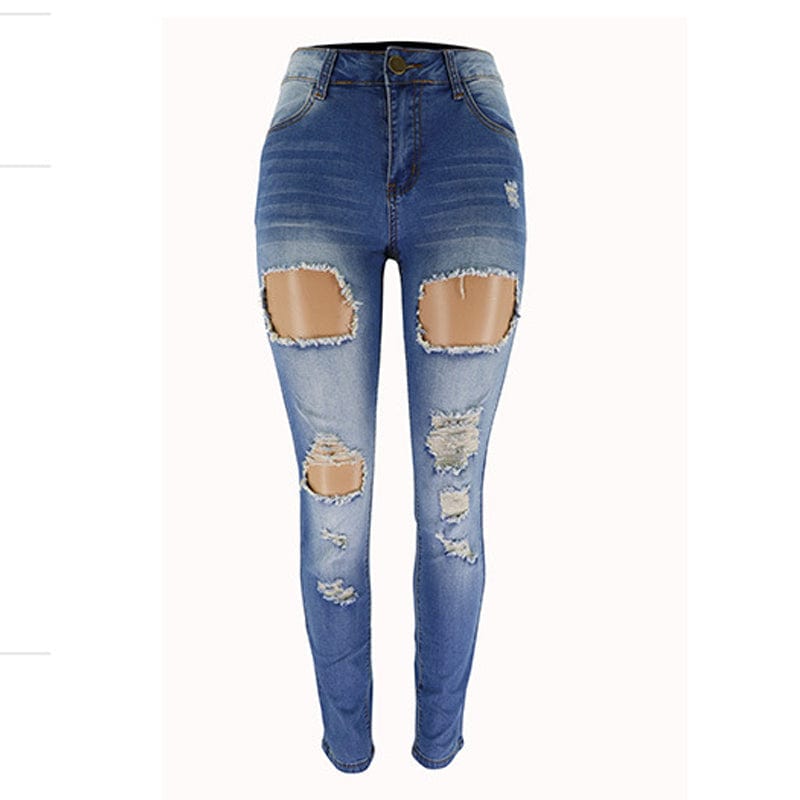 2023 Spring New Women's Low Waist Ripped Jeans Fashion Slim Hip Lift Elastic Ankle-Length Plus Size Jeans Denim Pencil Pants