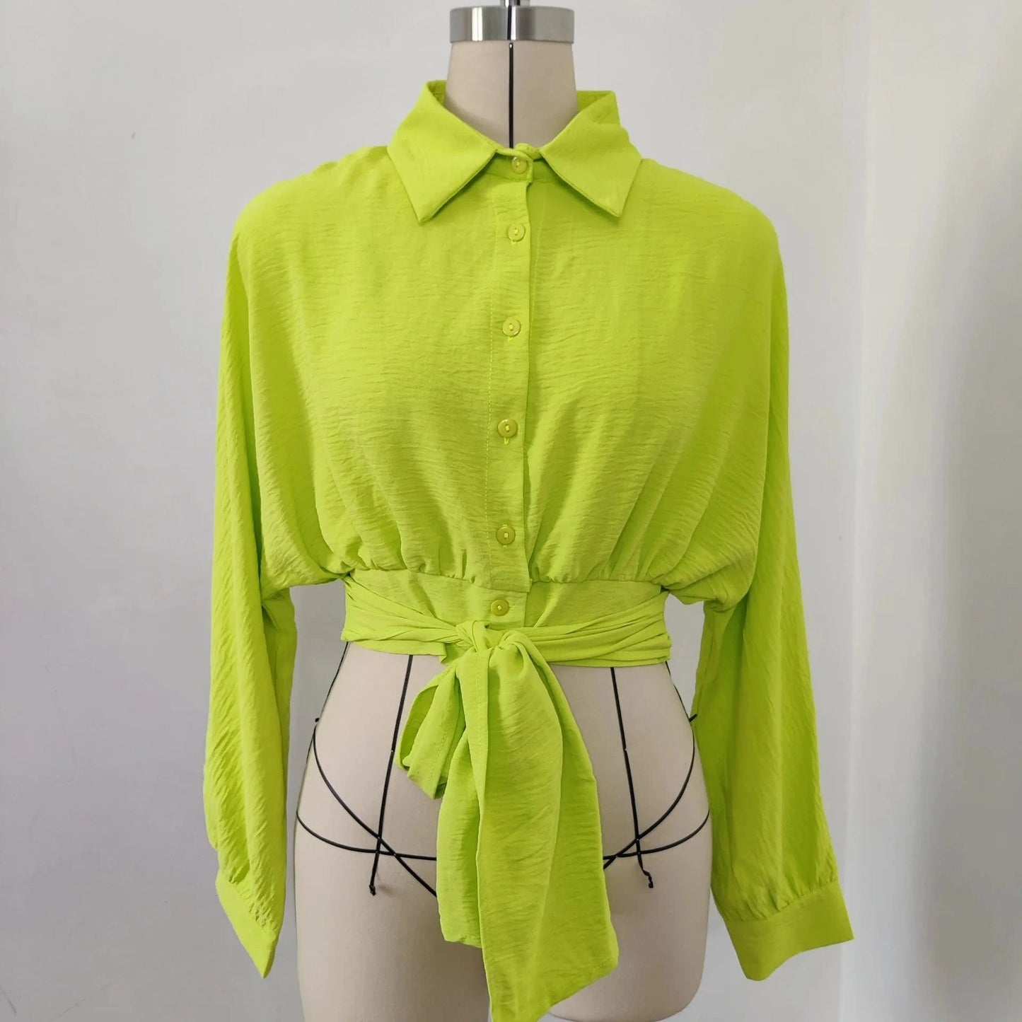 2023 Spring Summer New Women's Lace-up Long Sleeved Crop Top Loose Women's Batwing Sleeve Blouses Shirts