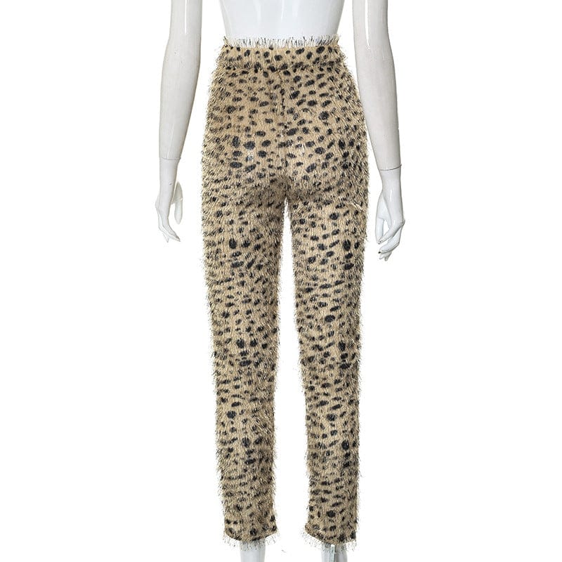 2023 Spring Women clothes Trousers Fashion High waist stacked pants fur Leopard print pants leggings  for woman