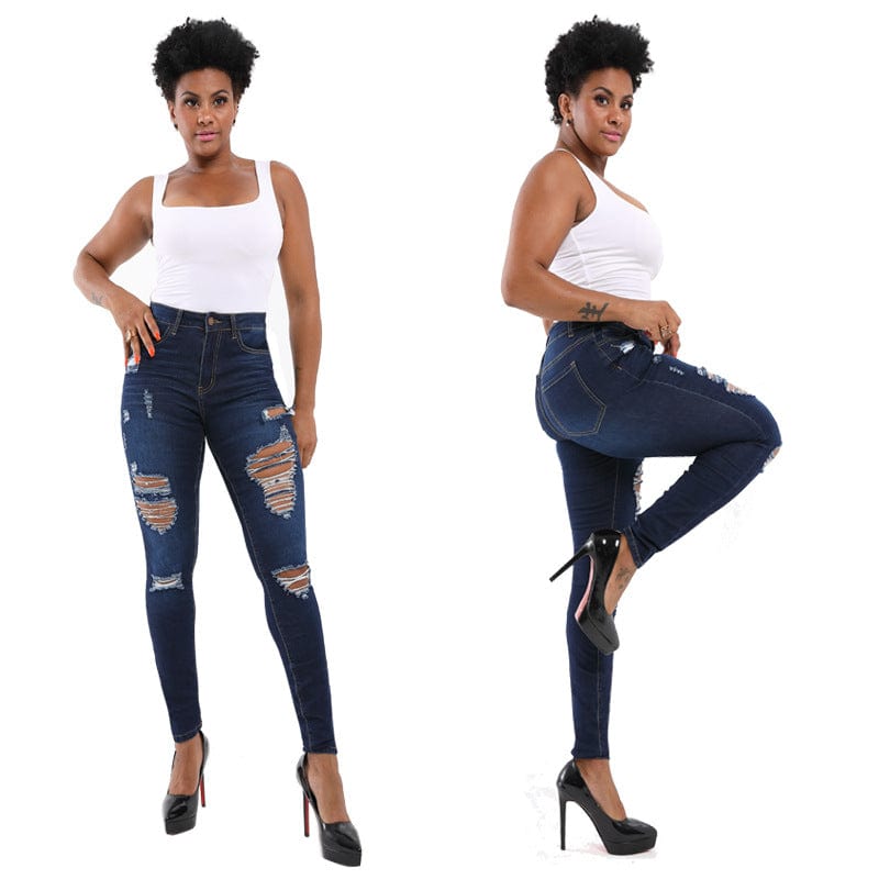 2023 Stock Supply Women's Ripped Boyfriend Jeans Cute Distressed Jeans Stretch Skinny Jeans with Hole