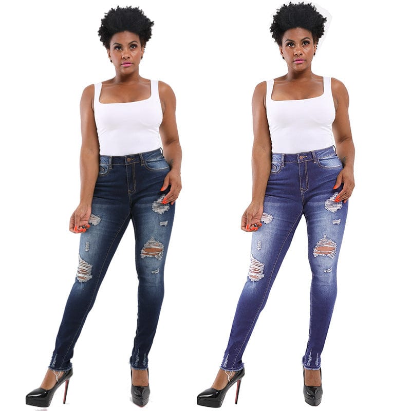 2023 Stock Supply Women's Ripped Boyfriend Jeans Cute Distressed Jeans Stretch Skinny Jeans with Hole