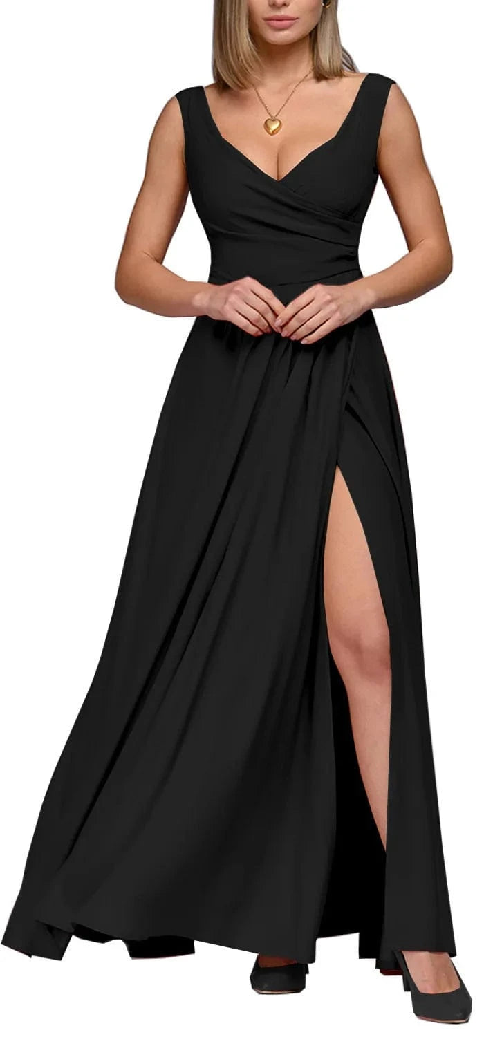 2023 Summer Fashion Women's Clothing Solid Color Sleeveless V-neck Dress Temperament Sexy Women's Casual Split Dress