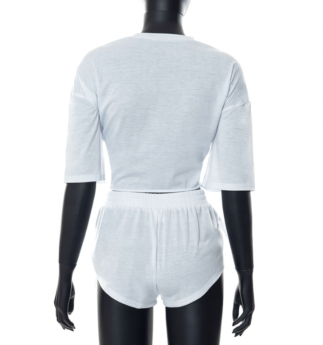 2023 Summer Latest Sexy Fashion White Short Sleeve Crop Top t Shirt With Side Shorts Set Two Piece Set