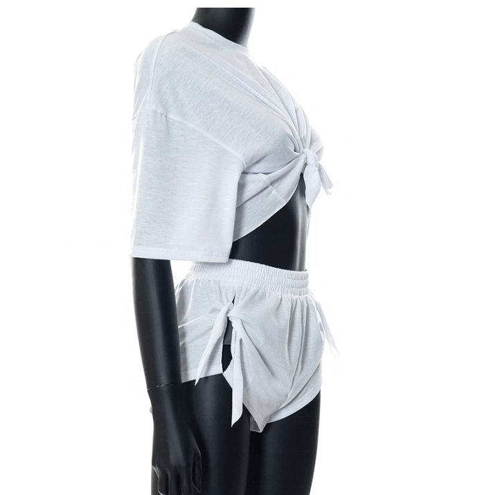 2023 Summer Latest Sexy Fashion White Short Sleeve Crop Top t Shirt With Side Shorts Set Two Piece Set