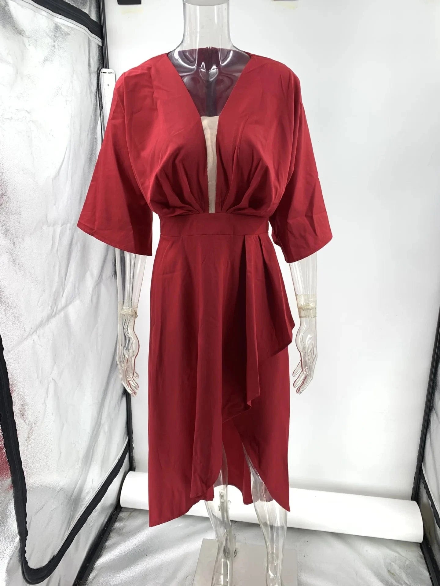 2023 Summer New European and American Casual V-neck Solid color Irregular dress Dress for women