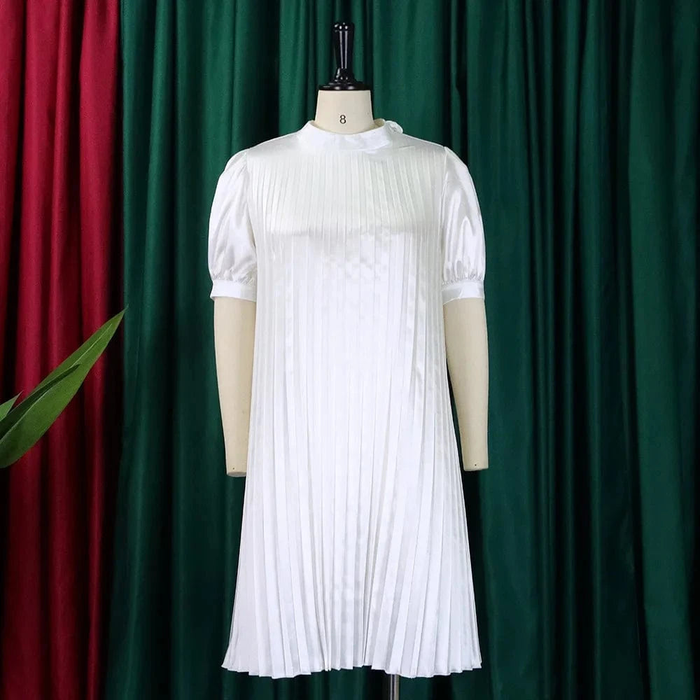 2023 Summer New Fashion Loose Casual Strappy Pleated Dress Women's  Crew Neck Short Sleeves Casual Dress