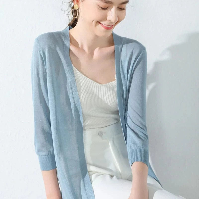 2023 Summer New Korean Thin Loose Women's Knitwear Ice Silk Knit Sun Protection Cardigan Jacket
