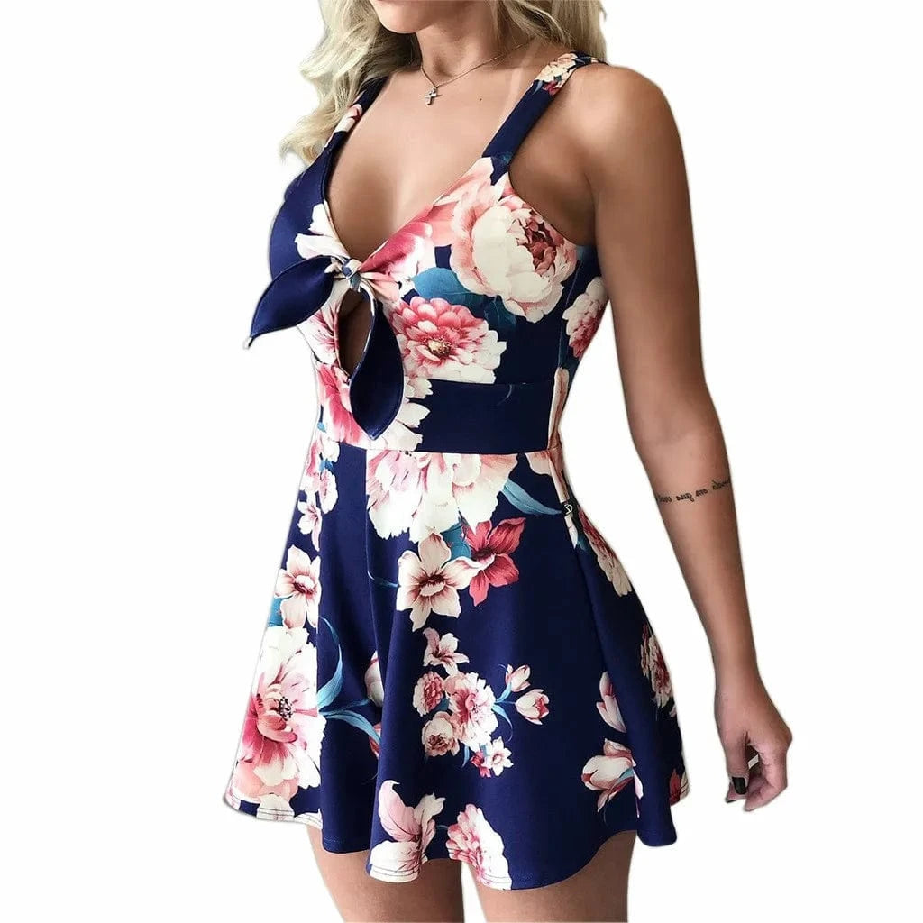 2023 Summer new Sexy sling Chest bow Lace-up Printed Loose One-piece shorts